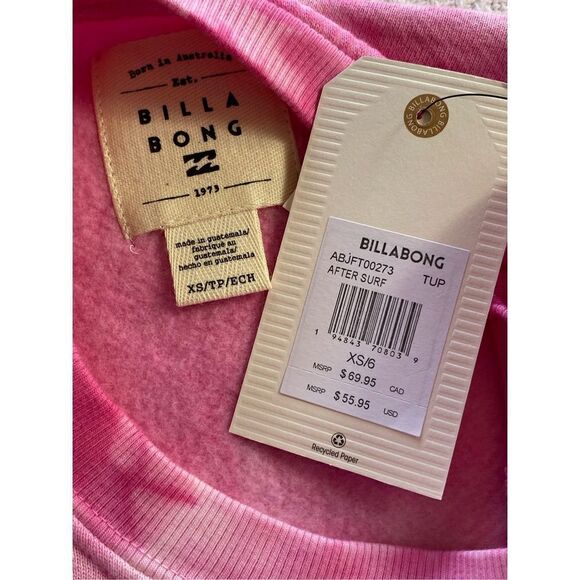 BILLABONG JUNIOR SMALL, “Let The Sunshine In” Long Sleeve Pink Tie Dye Sweatshir - Picture 5 of 8